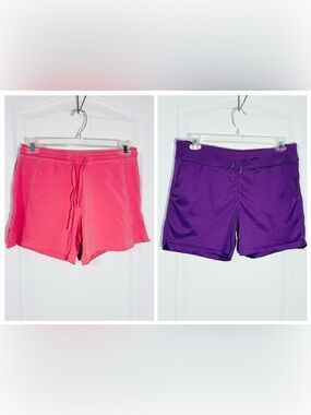 2 Pr Drawstring Lounge Shorts Lot Greensource Pink & Polyester Purple Size Large